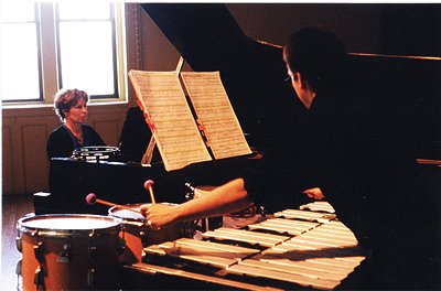 Karen Sauer and Gary Wallen rehearsing Marshall's Traveling to Magic